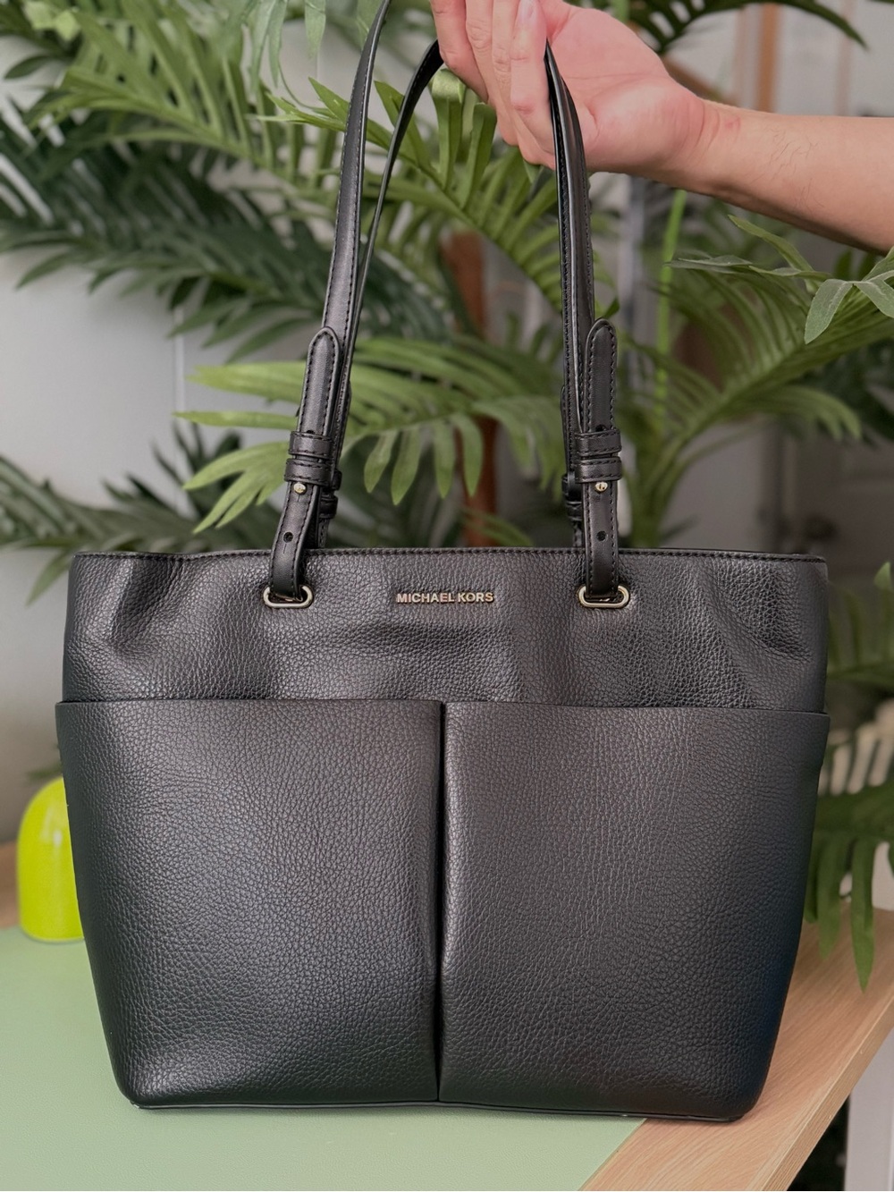 Michael Kors Black Pebbled Leather Tote with Exterior Pockets